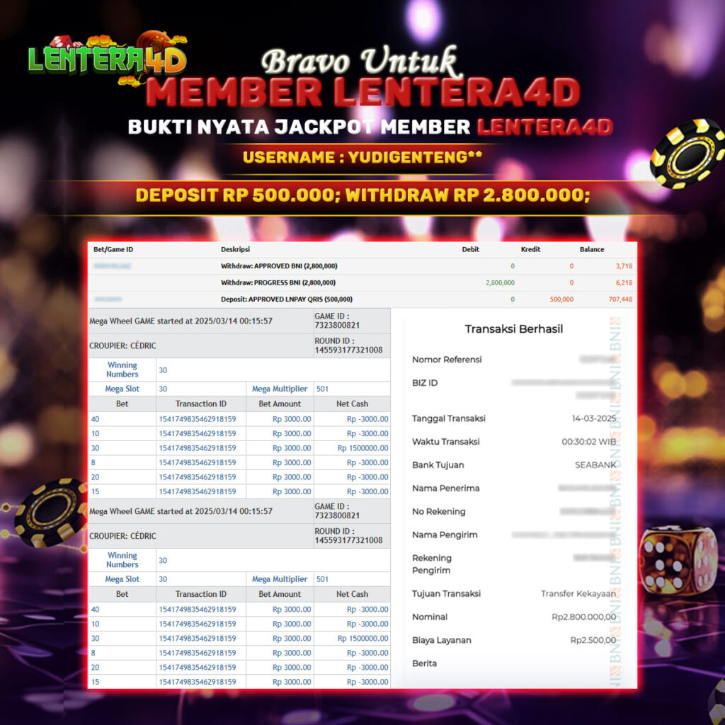 BUKTI JEPE MAIN MEGA WHEEL DI LENTERA4D